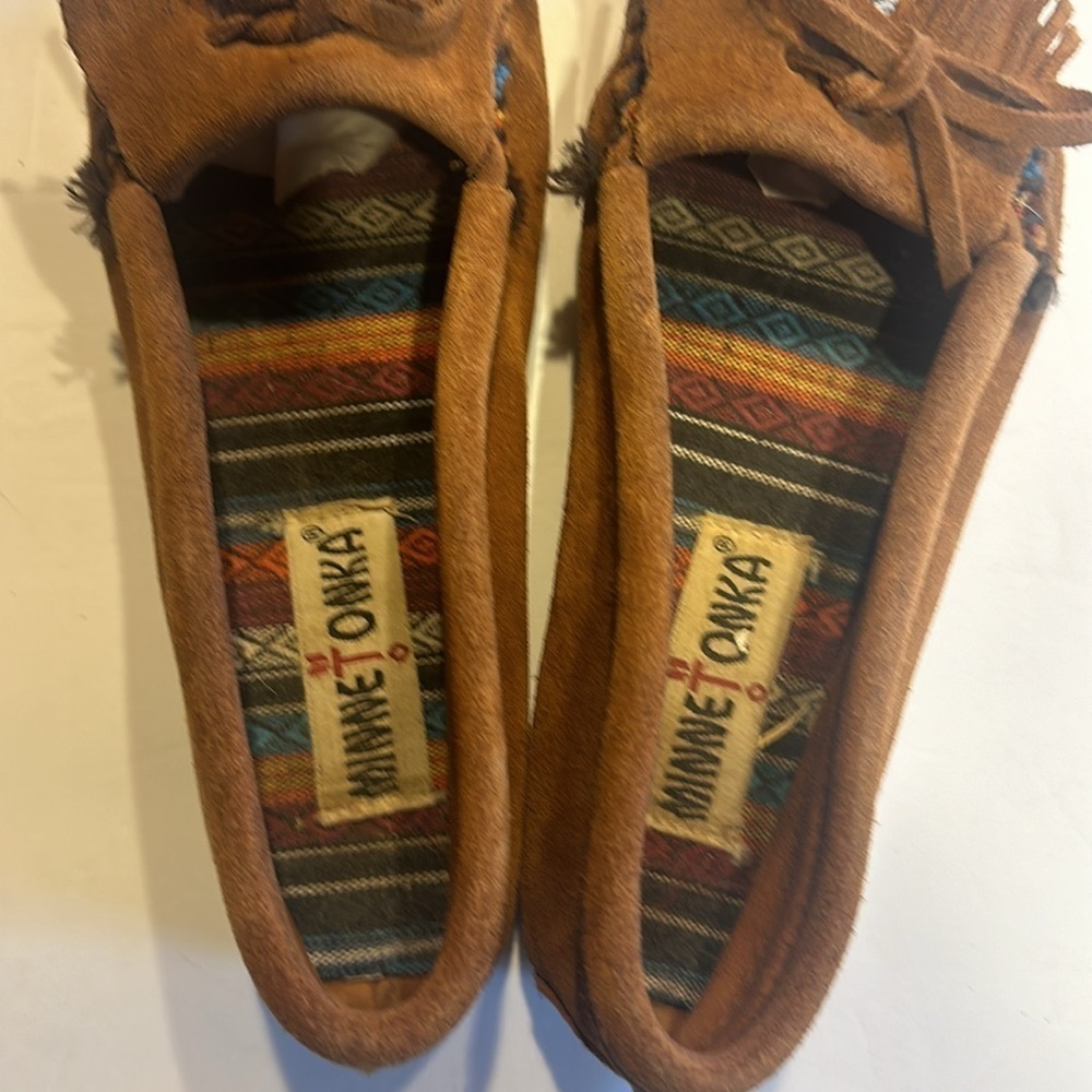 Minnetonka chestnut suede southwestern tassel bow Aztec Arizona moccasins size 7 - Picture 7 of 9